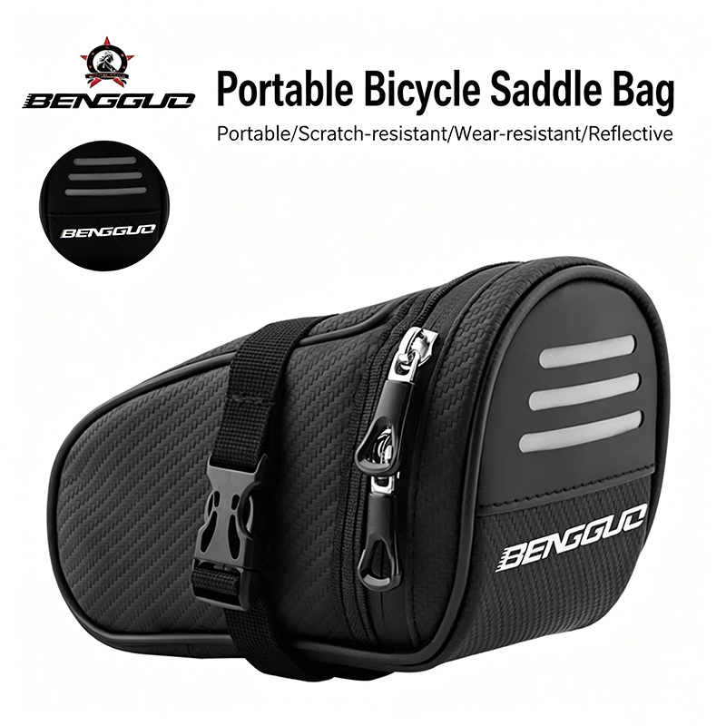Mountain Biking Fanny Pack - BENGGUO Fahrrad-Satteltasche, klein, wasserdicht, schwarz, reflektierend,
