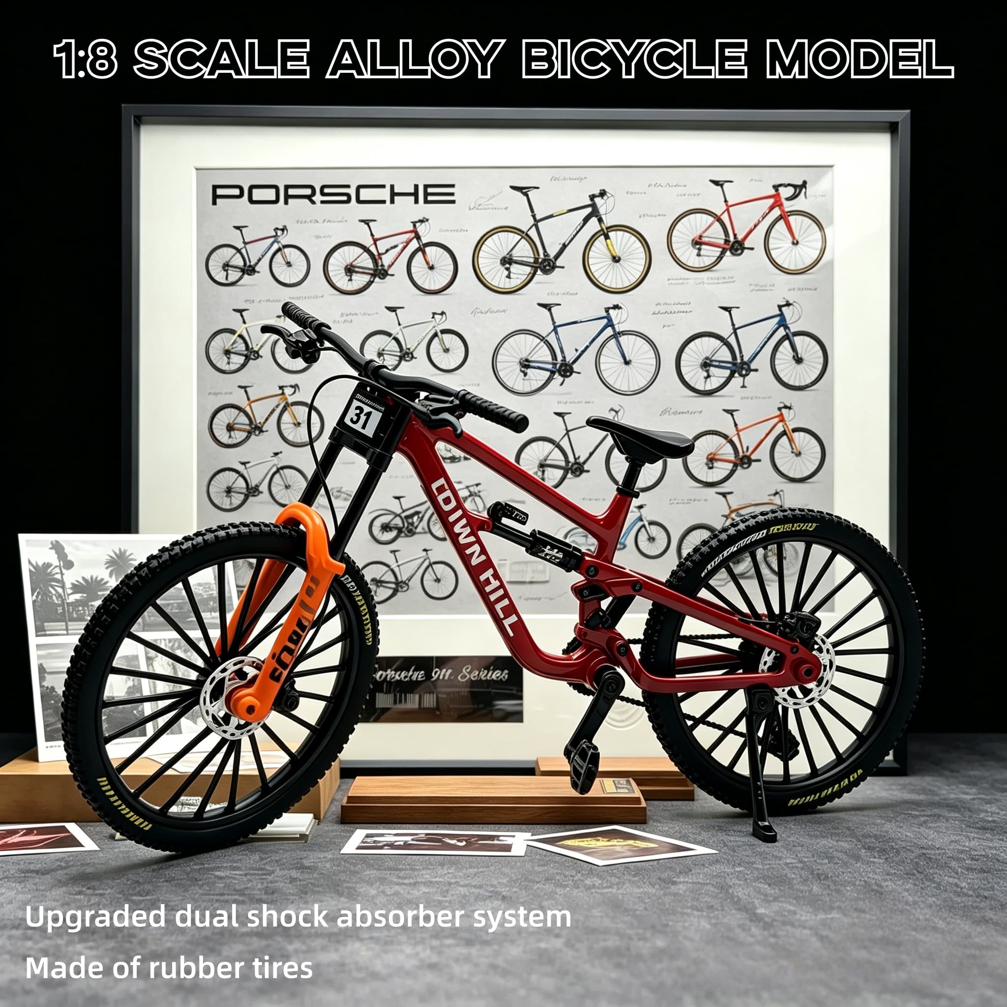 Mountain Biking Overalls - 1:8 Maßstab Legierungs-Downhill-Mountainbike-Modell, Realistische Vollfederungs-Fahrradreplik mit